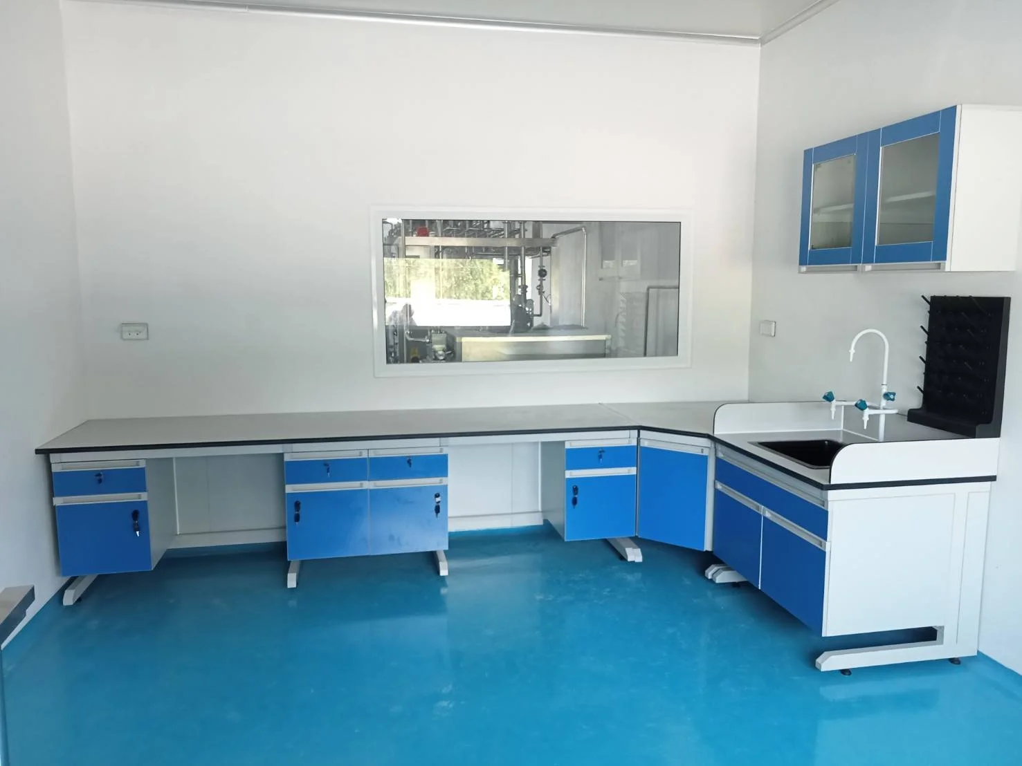 Turnkey laboratory room with fume hood and lab bench